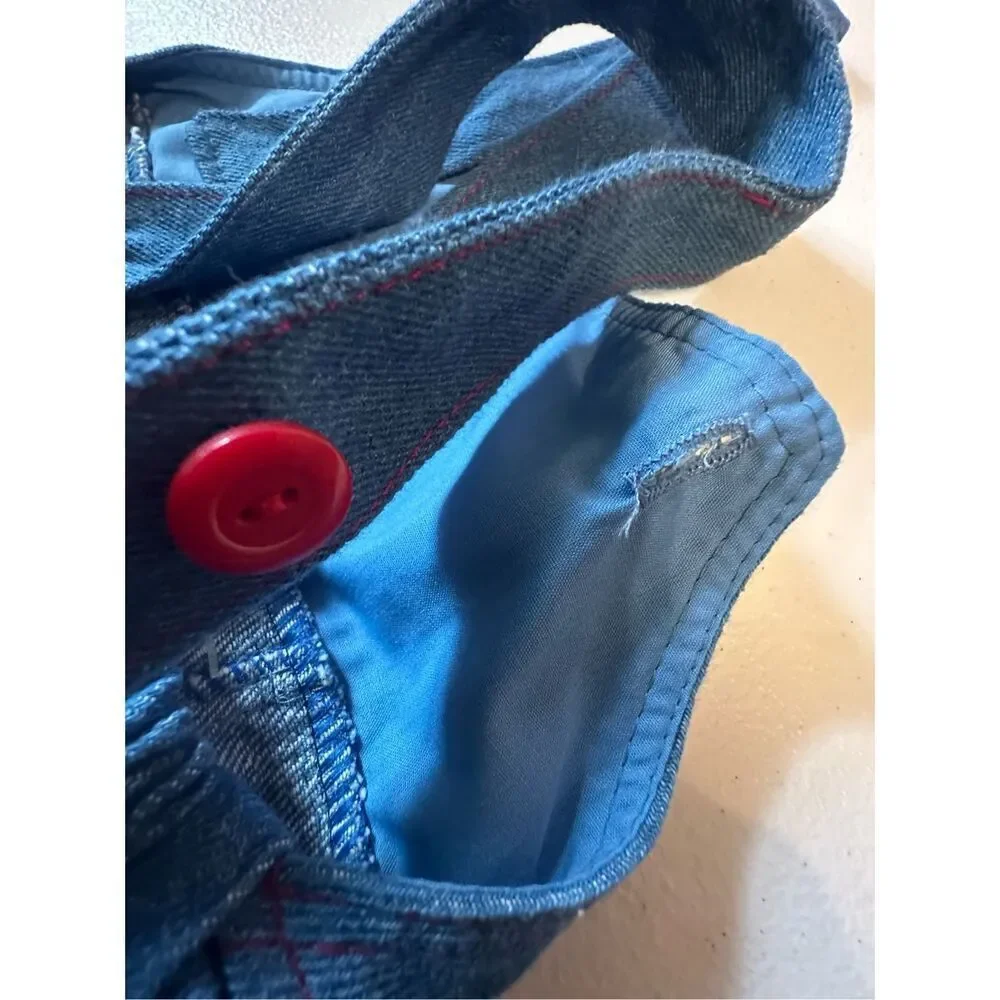 New Vintage Infant Red Accents Denim Overalls Size 6-9 Months